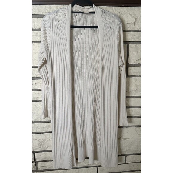 Terra And Sky  Womens Size 0X (14W) White Open Front Long Sleeve Cardigan Duster - Picture 1 of 6